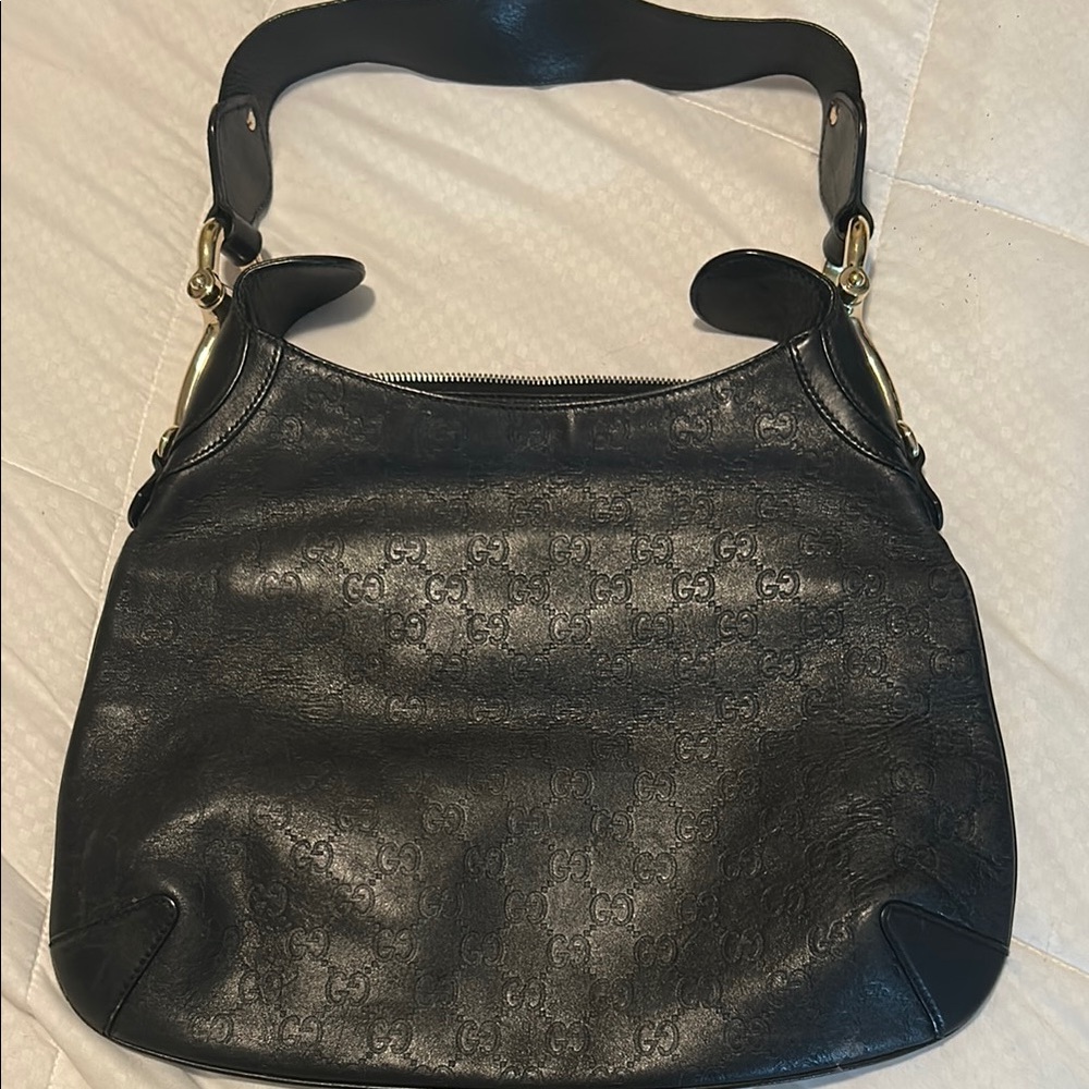 Gucci Horsebit Creole Hasler Guccissima Hobo Gold Black - Picture 12 of 15